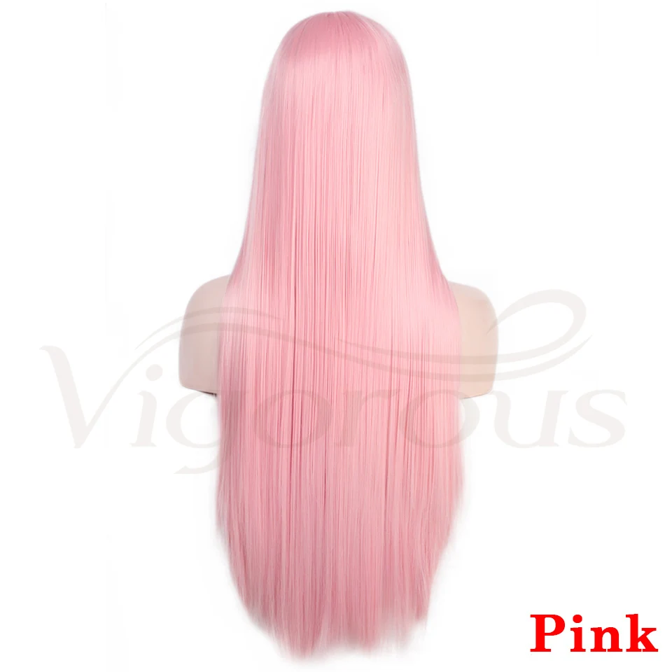 Pink Яркие красные парики На Шнуровке Для женщин синтетический длинный прямой парики средний пробор Термостойкое волокно натуральный вид - Цвет: Pink