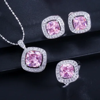 

New Design Luxury AAA Zircon Sapphire Ruby Earrings and Pendant Jewelry Sets For Fashion Women Wedding Jewelry Set