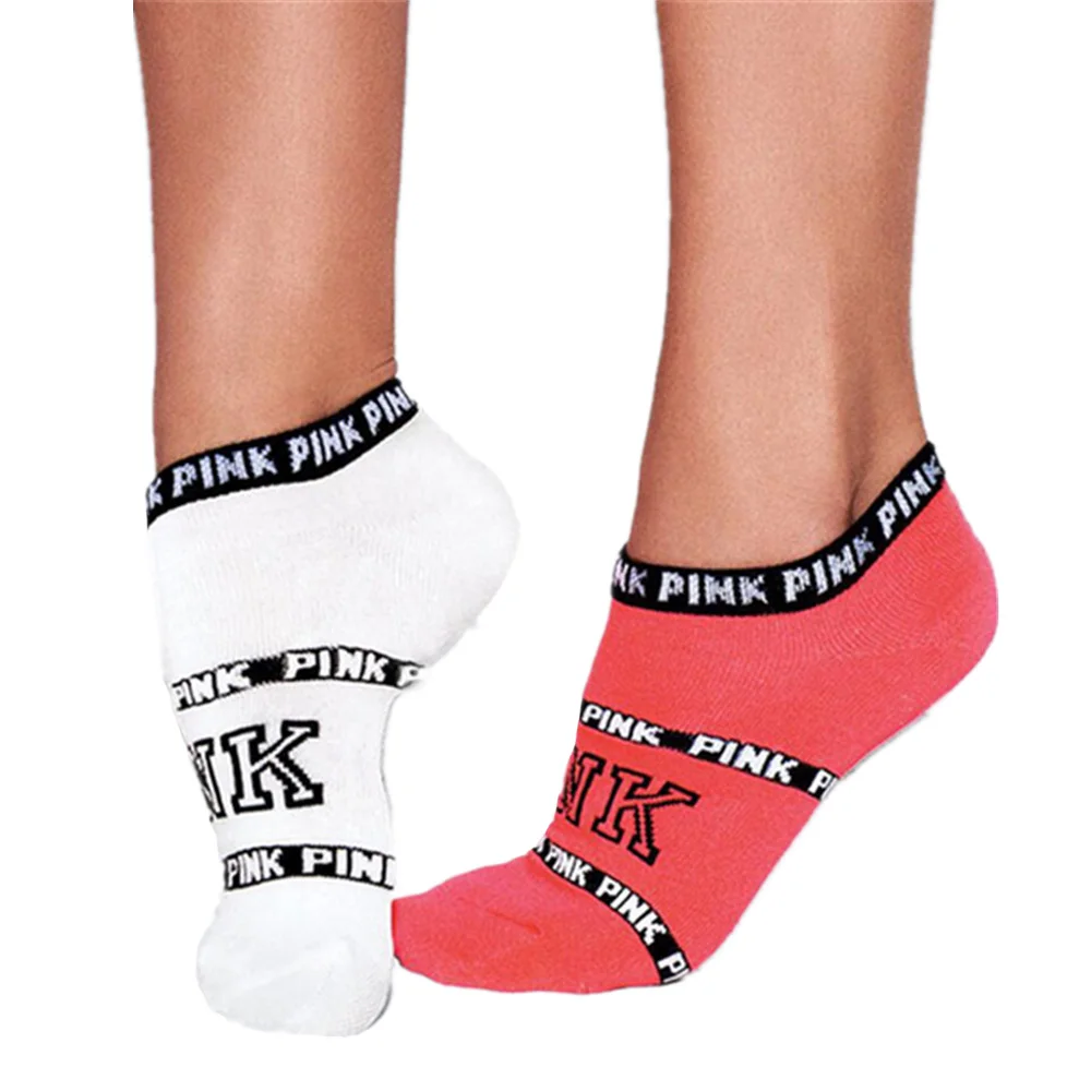 Hot Motion Socks Pink Socks New Unisex Cotton Mix Random Harajuku Creative Happy Casual Sports Short Ankle Pink Letters Socks