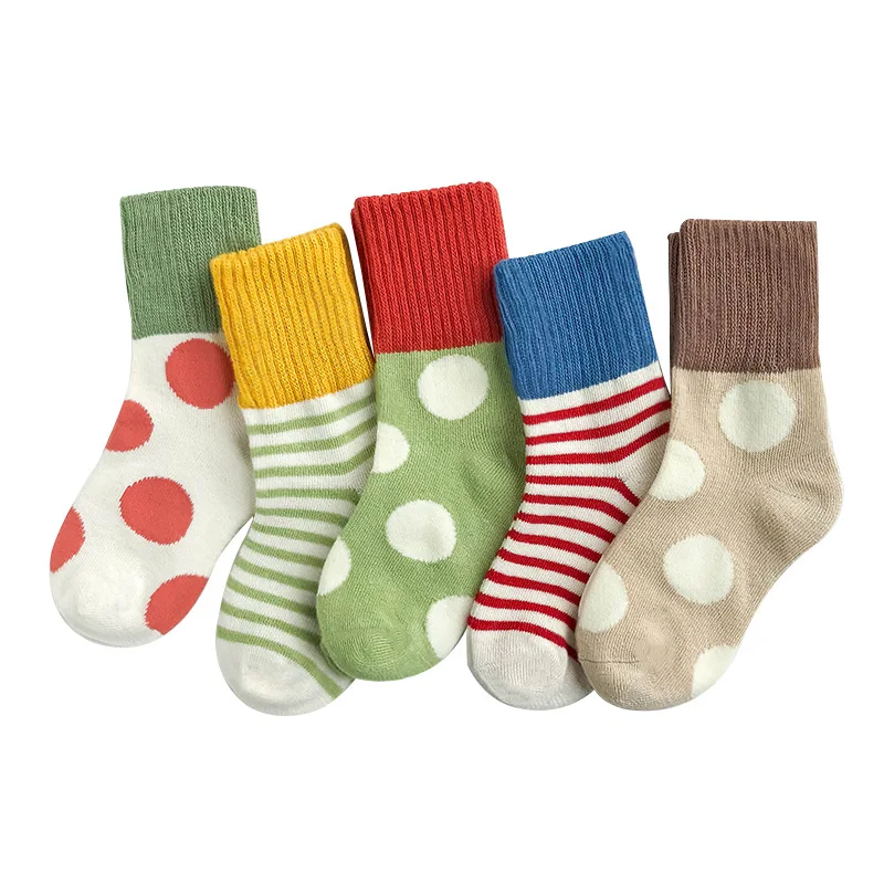 5 пар детских носков осень-зима г., новые модные детские носки в горошек для мальчиков и девочек, хлопковые плотные детские высокие носки для От 1 до 10 лет - Цвет: 2