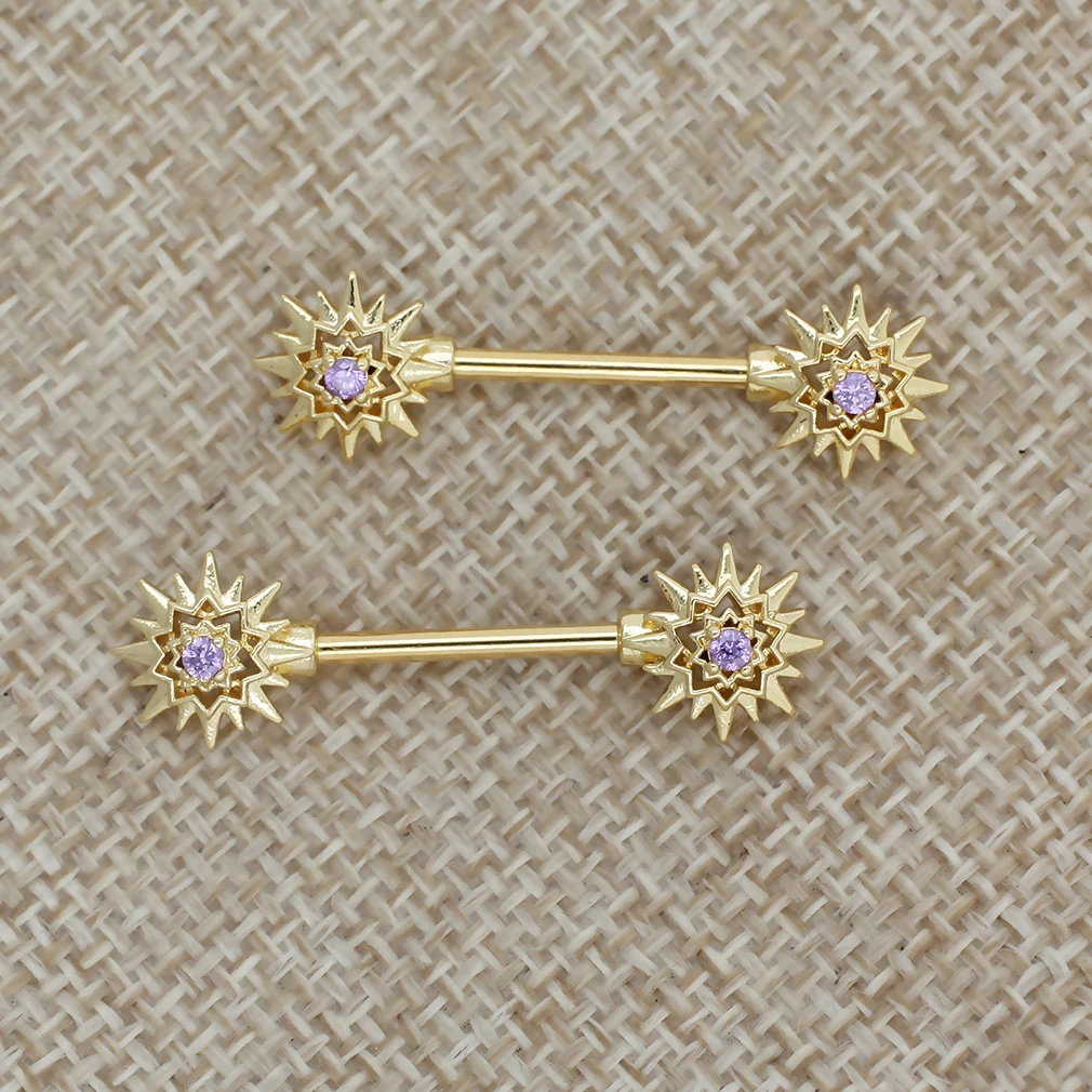 MUSI 2pcs Nipple Rings 14G 316L Surgical Stainless Steel Solar Form Nipple Barbell Piercing