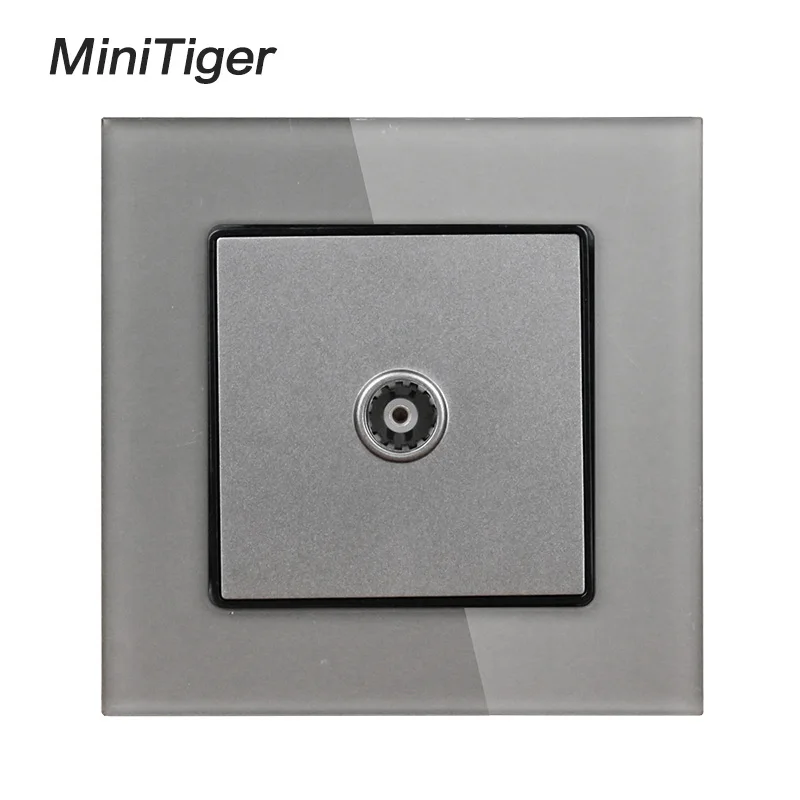 Grey Minitiger Серый роскошный кристалл стеклянная панель 1 банда женский ТВ Джек Розетка настенная розетка 86*86 мм - Тип: Grey