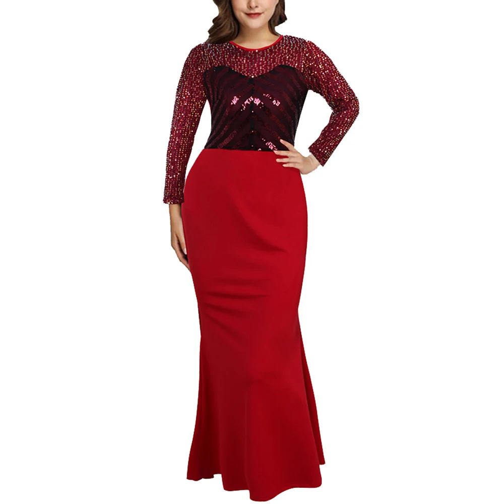 

Sale Vintage Sequins Evening Dress Women Bling Bling Patchwork Mermaid Formal Dresses Long Sleeve Elegant Party Dress Robe D30