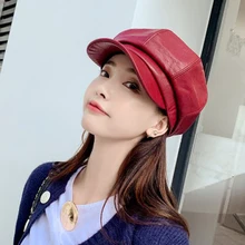 Чистая кожа Простой моды диких сладкий личности случайные ретро шляпа женский темперамент одежда аксессуары восьмиугольная шляпа