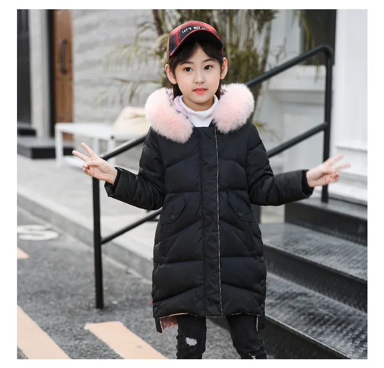 Girls Winter Down Jacket Korean Fashion Kids Thicken Hooded Long Outerwear Coat For School Girl 5 7 9 11 13 15 Years Parkas