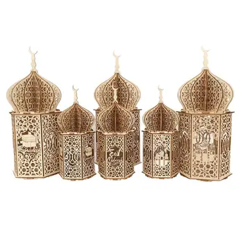

2020 Ramadan Decorations Eid Mubarak Home LED Light Wooden Hanging Night Light Lamp Pendant Perfect Ornament