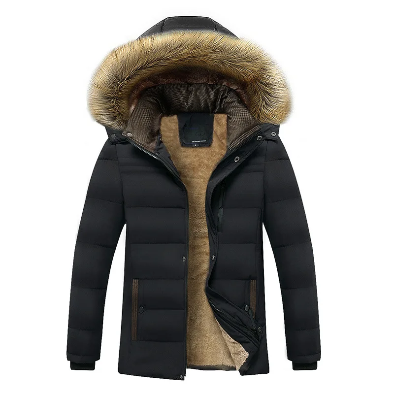 Rlyaeiz зимняя куртка мужская повседневная Chaquetas Hombre меховой воротник с капюшоном зимнее пальто с хлопковой подкладкой Мужская Флисовая теплая куртка