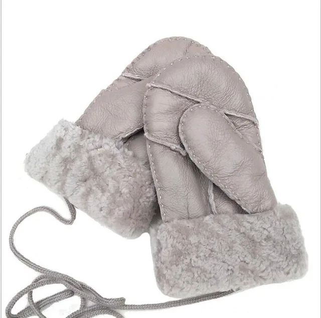 Зимние Детские перчатки из овечьей кожи; Лидер продаж; теплые перчатки на веревочной веревке для детей; перчатки для маленьких мальчиков и девочек