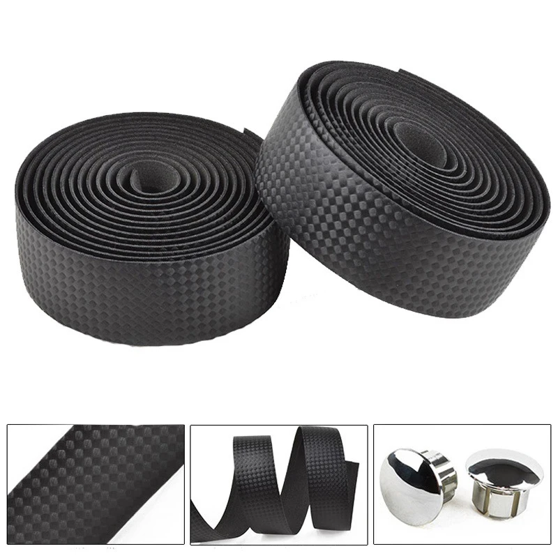 

Cycling Cork Handlebar Tape Bar Plug PU+EVA Belt Strap Road Bike MTB Black 4PCS