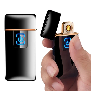 

Mini Sanqiao Creative Windproof USB Charge Display Touch Sensing Double-sided Point Charging Lighter