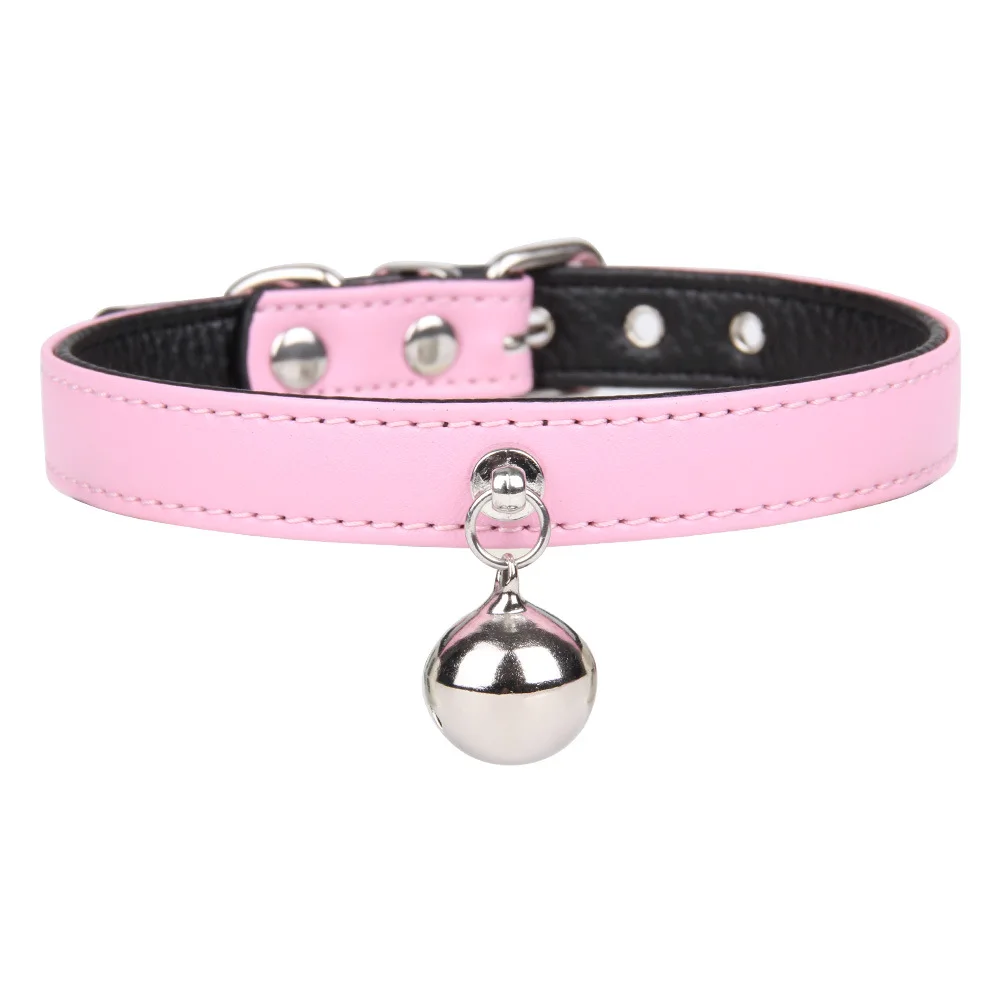 Dog Collar With Bell PU Litchi Grain Adjustable Dogs Cats Collars Control Handle Training Pet Cat Dog Collar Pet Supply Product