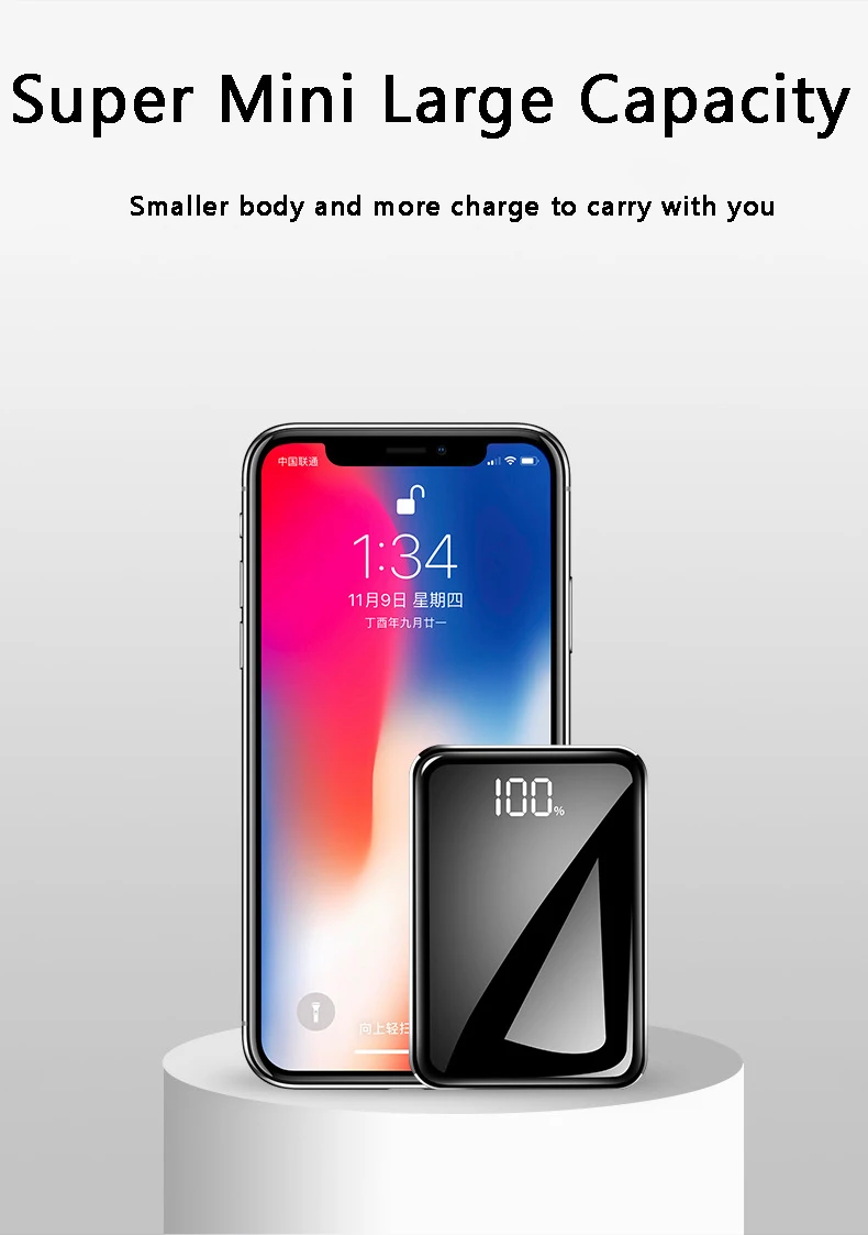 Быстрая зарядка, внешний аккумулятор для Xiaomi IPhone, Мини Портативный внешний аккумулятор, 20000 мАч, светодиодный дисплей, внешний аккумулятор