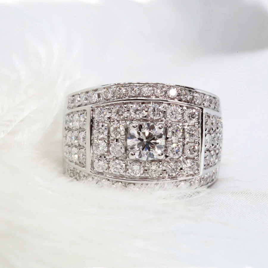AEAW роскошное кольцо из муассанита 18 к белое золото 0.3ct 2CTW круглая огранка Brillant Лаборатория алмаз для мужчин свадебные мужские ювелирные изделия