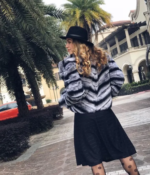 Excellent Fashion Luxury Outwear Real Rex Rabbit Fur Coat Chinchilla Color Warm Thickness Winterjas Dames High Quality Genuine Fur Jacket 4