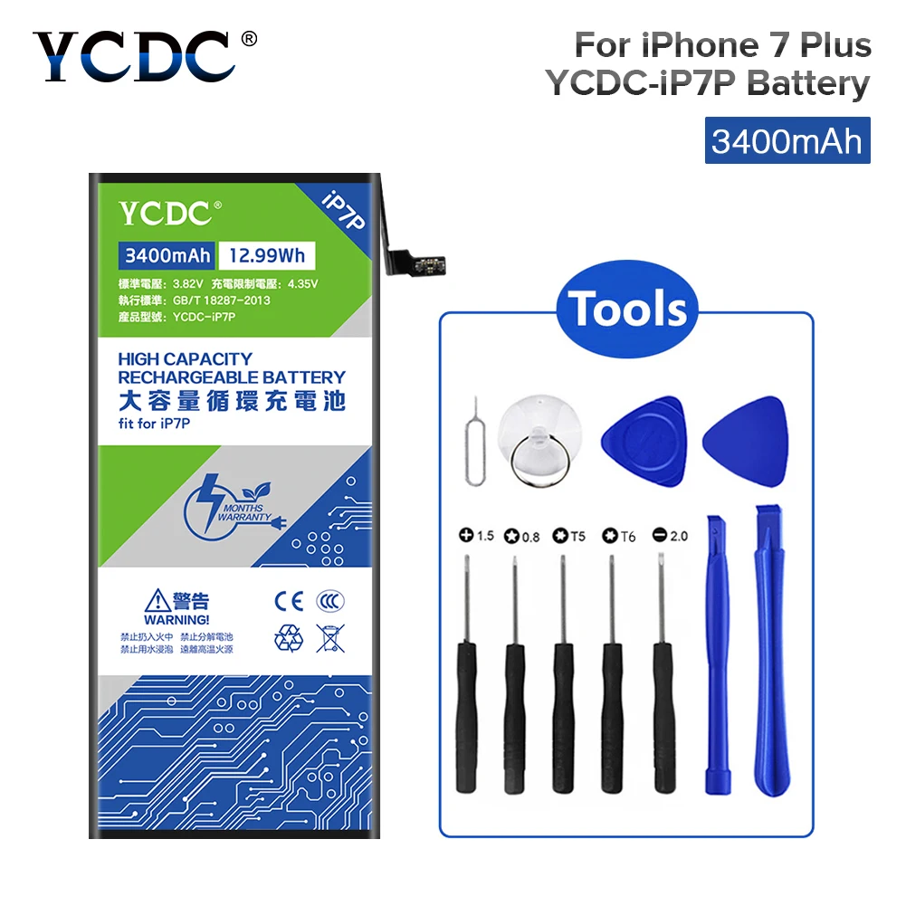 YCDC iPhone 7 Plus 7 Plus батарея для 3,82 V 3400mAh перезаряжаемая литий-полимерная батарея для телефона набор инструментов Высокая мощность