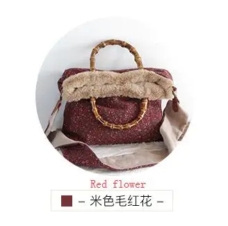 red flower Женская тканевая сумка через плечо, женская зимняя плюшевая сумка через плечо, женская новая клетчатая сумка, универсальные двухсторонние сумки - Цвет: red flower