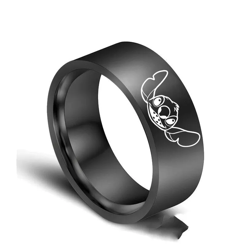 2022 New Arrival Stitch Cartoon Ring Accessories 8mm Cute Stitch Stainless Steel Finger Holder Lovers Rings Jewelry Llaveros 