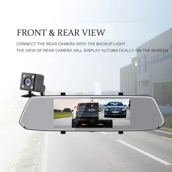 

Podofo Night Vision Car DVR 7" Dash Camera Registrar Video Recorder Dual Lens Camera Rearview Mirror Dashcam Auto Parking