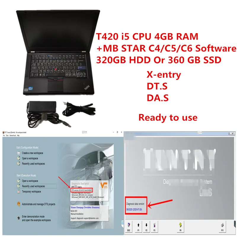 T420 ноутбук диагностический ПК 4g ram i5 CPU с диагностикой MB Star SD compact C4/C5/C6 V2020.09