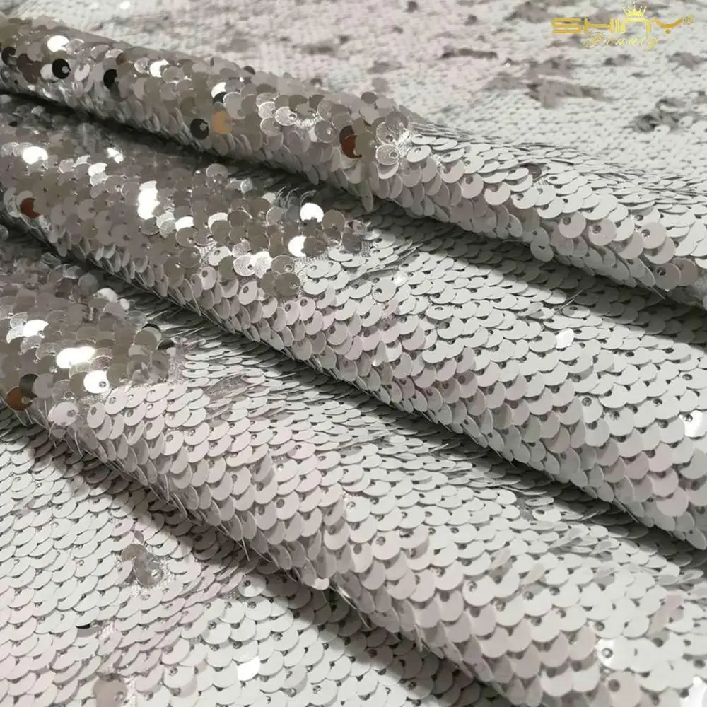 ShinyBeauty 5 ярдов Белый Серебряный Русалка из ткани с двусторонними блестками белые
