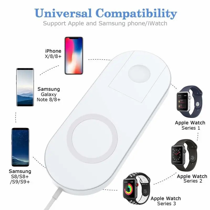 2 In 1 QI Wireless Charger Stand for Apple IPhone X XR XS Max 8 Plus IWatch Dock Charging Coil Pad Induction for I Watch Adapter