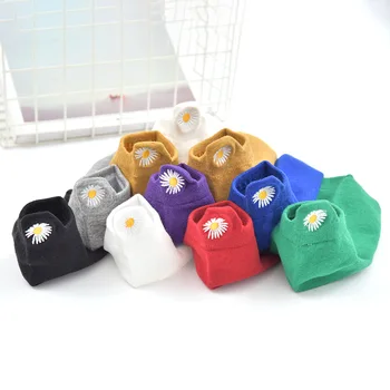 

5 pairs/lot Colorful Daisy Women Socks Cotton Breathable Ankle Short Boat Sock Solid Coolor Novelty Gift calcetines de la mujer