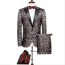 

Mens Slim Suits Vintage Leopard Dress Party Suit Trousers Suits Lapel Slim One Button Two-piece Suits