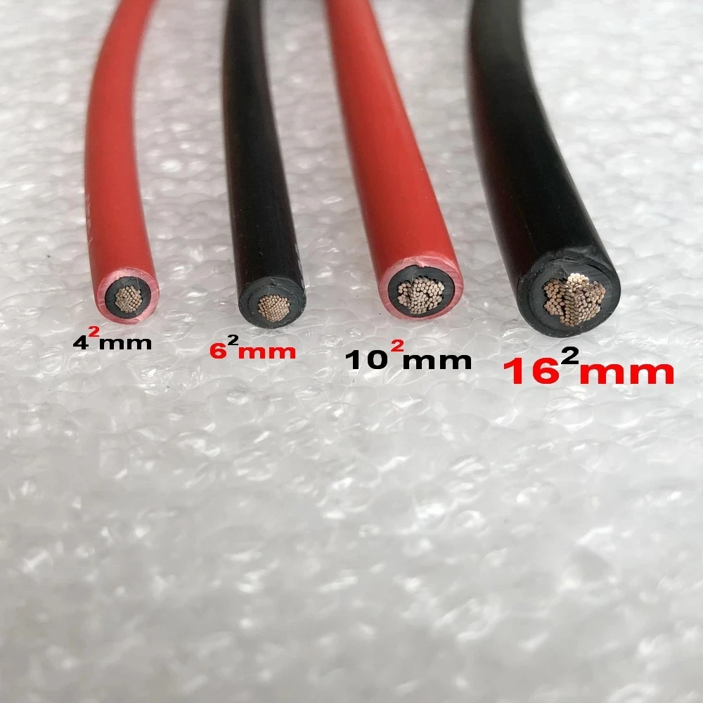 태양 전지 패널 익스텐션 케이블, 주석 도금 구리선, 블랙 및 레드 XLPE 재킷, PV 패널, 1M-30M, 6/4/2.5/1 mm², 10/12/14/16 AWG