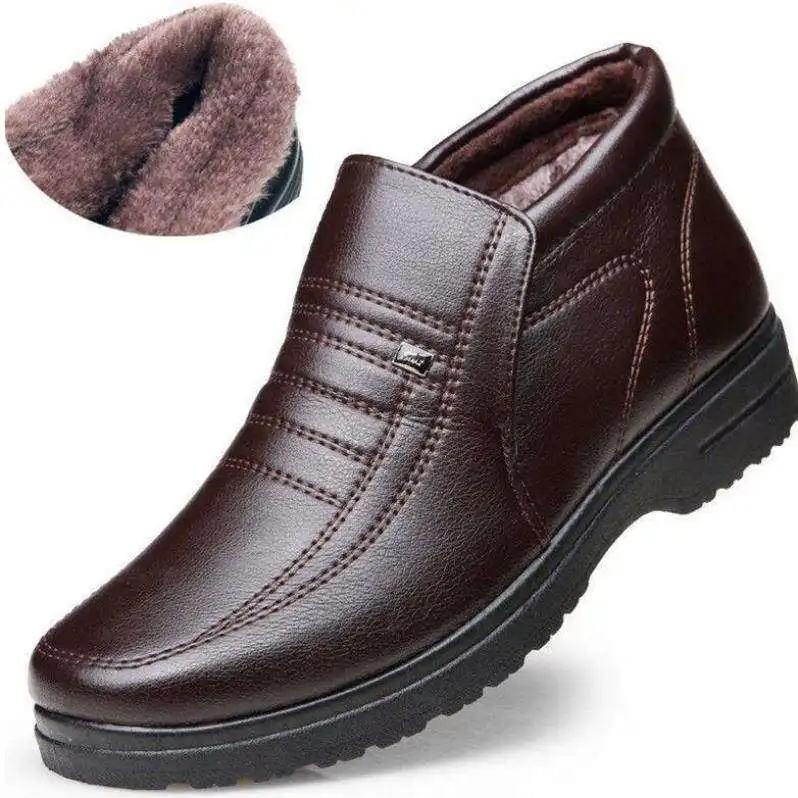 Зимняя водонепроницаемая мужская повседневная кожаная обувь; фланелевая мужская повседневная обувь без шнуровки с высоким берцем; резиновая теплая зимняя обувь для мужчин; s