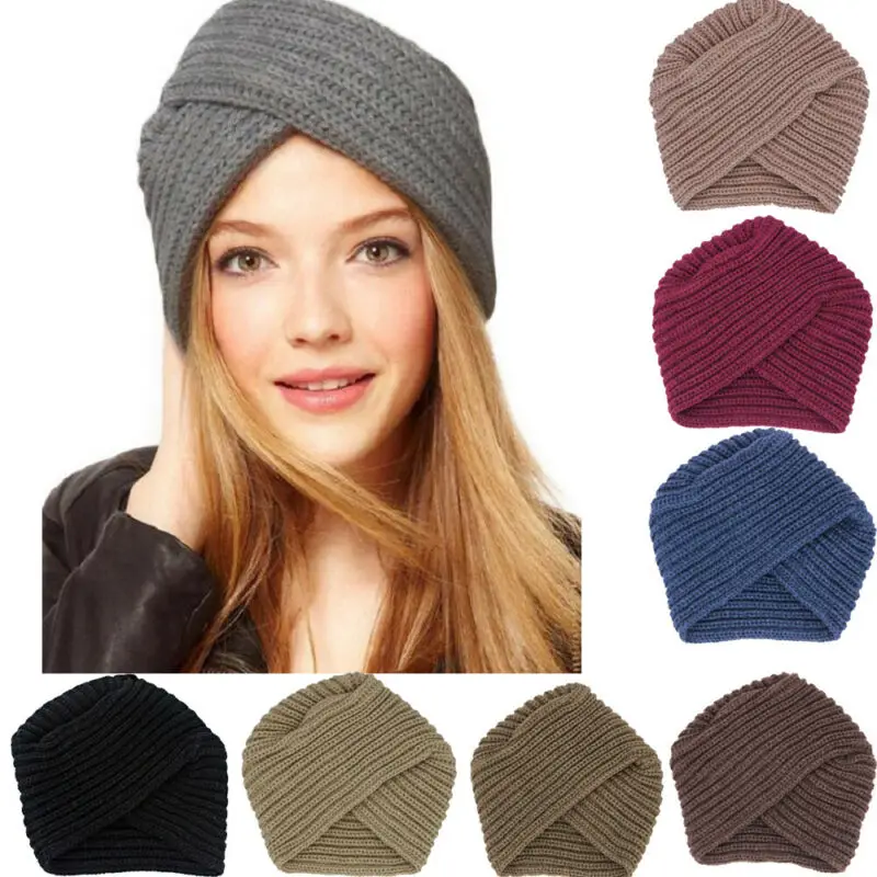 Pensamiento Sábana Colector Nueva moda mujer señoras estilo Boho lana suave gorro tejido crochet  invierno cálido informal musulmán cruzado turbante negro Rosa café -  AliExpress