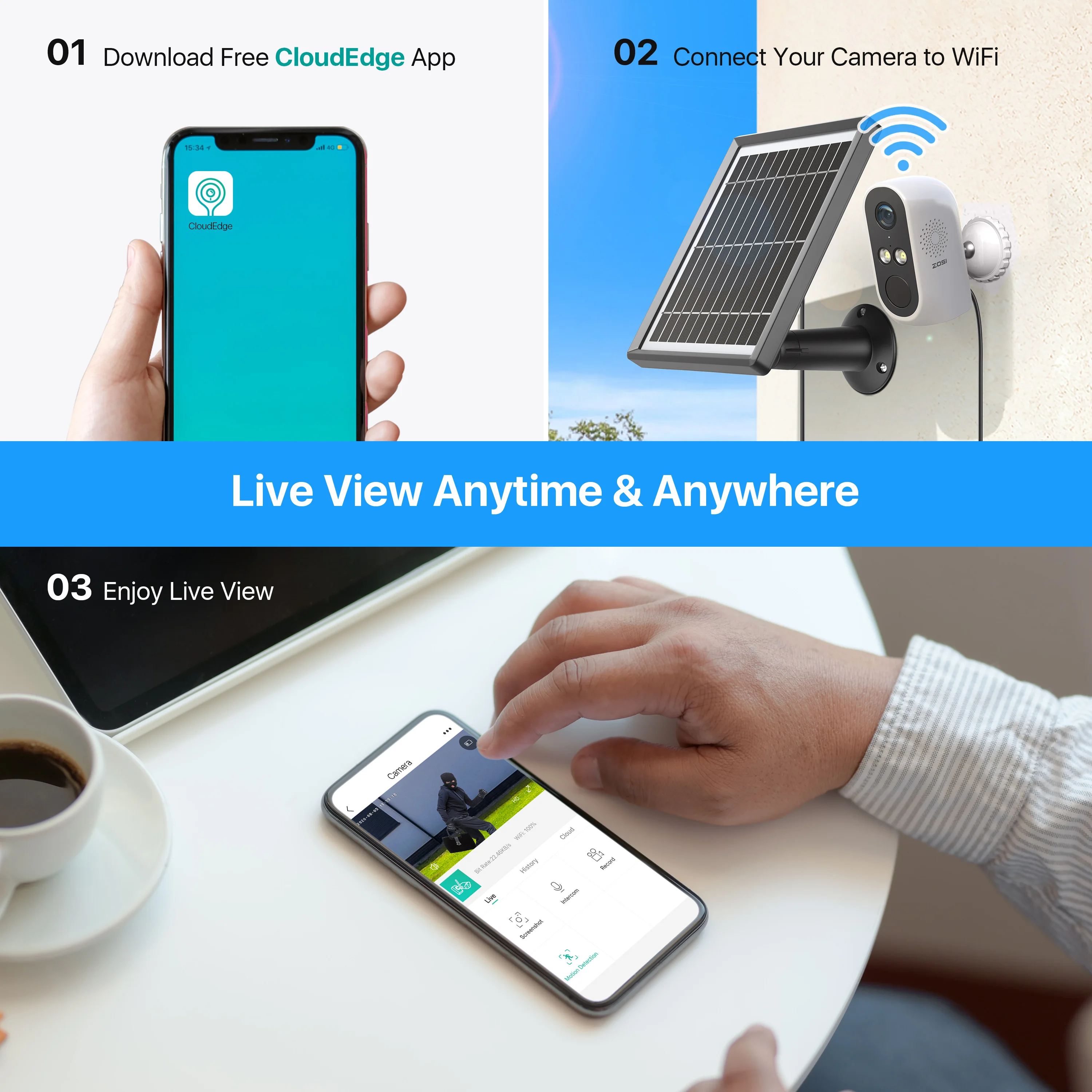 ZOSI 1080P WiFi камера видеонаблюдения с питанием от аккумулятора на ...