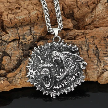 

odin wolf Geri and Freki amulet rune viking necklace Stainless steel with valknut gift bag