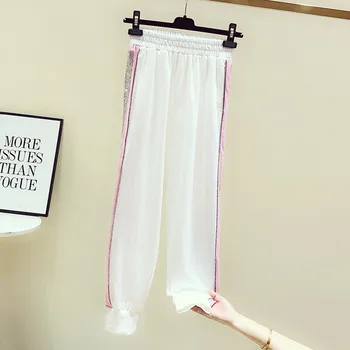 

Loose Fashion Diamond Casual Pants Women 2020 Summer Korean Beam Feet Nine-Point Sports Pants Fashion White Trousers Femme Z079