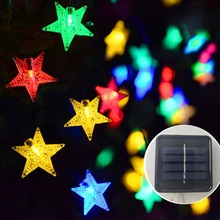 Гирлянды на солнечных батареях 5-52 м, рождественские гирлянды со звездами для улицы, водонепроницаемый светодиодный гирлянда, вечерние, свадебные украшения для патио