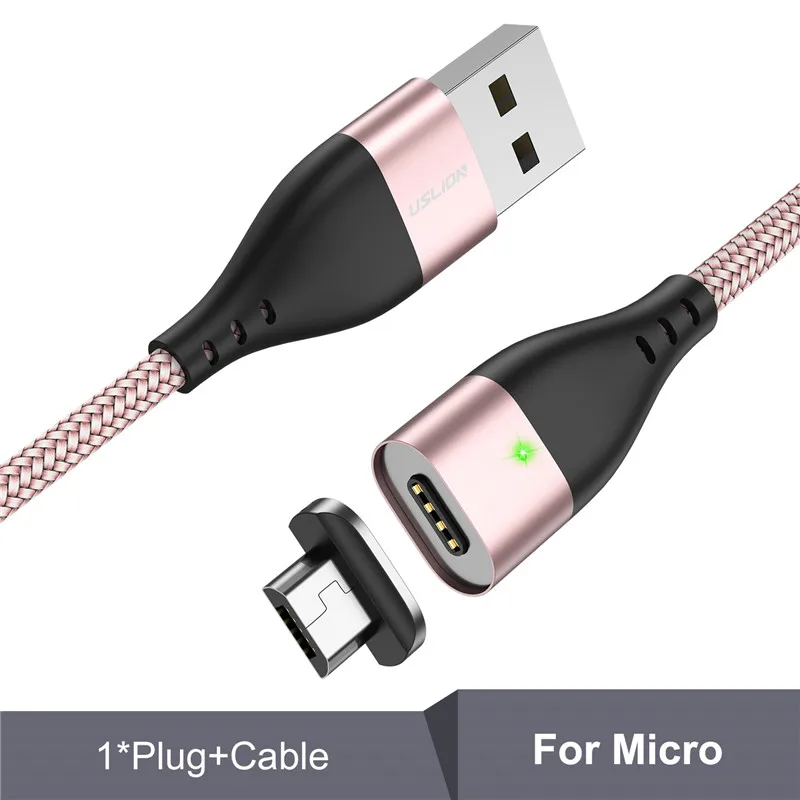USLION Магнитный кабель Micro usb type C для iPhone 7 XS samsung S8 3A провод для быстрой зарядки провод магнит зарядное устройство для телефона Быстрая зарядка - Цвет: Rose Gold For Micro