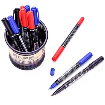 1/3Pcs/Set Waterproof Marker Pen Oil Permanent Dual Tip 0.5/1.0 mm Nib Black Blue Red Art Marker Pens School Office Stationery 1