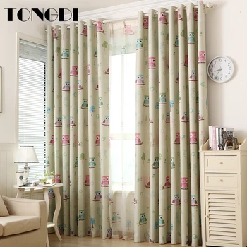 

TONGDI Children Printing Blackout Curtains Elegant Cartoon Kawaii Lovely Owl Decor For Girl Home Parlou Bedroom LivingRoom
