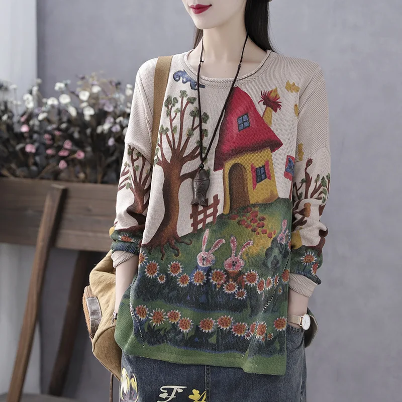 Johnature Autumn Winter Leisure Retro O-neck Pullover Bottoming Knitwear 2019 New Fashion All-match Women Plus Size Sweater | Женская