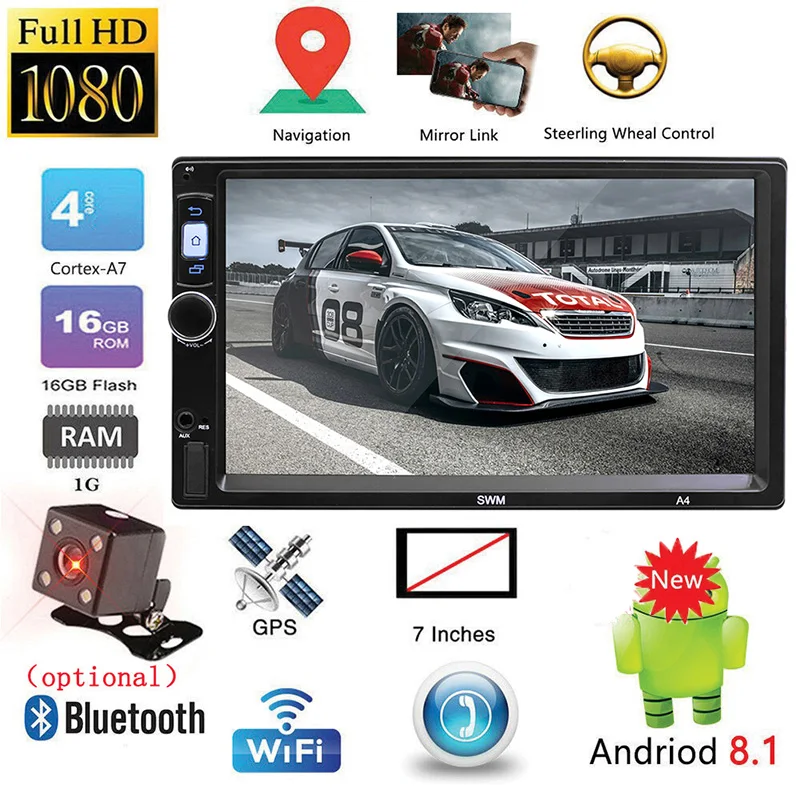 

2 Din Android 8.1 Car Radio 7 inch HD Touch Screen Car Multimedia MP5 Player GPS Navigation Bluetooth WiFi USB FM Auto Video