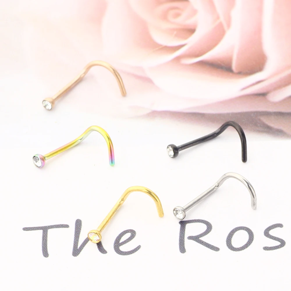 JUNLOWPY  Punk Style Piercing Nose Lip Jewelry Body Jewelry For Man Women Studs 2mm Rose Black Rinbow Screw Nose Stud Pin