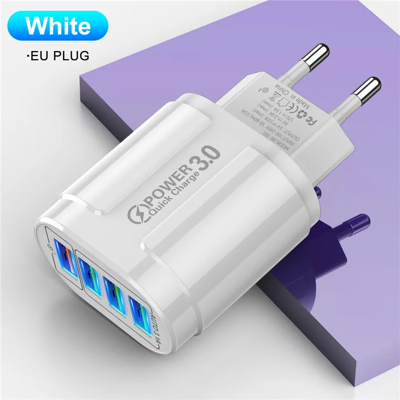 USLION USB Charger 4 Ports EU/US Quick Charge 3.0 48W Fast Charging Wall Charger Adapter For Samsung Xiaomi Mobile Phone Charger 65 watt charger mobile Chargers