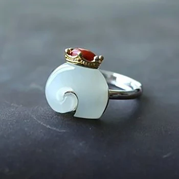 

New SNew Sterling Silver Jewelry Inlaid Hotan Yunan Red Agate Fortune Elephant Women Open Adjustable Ring