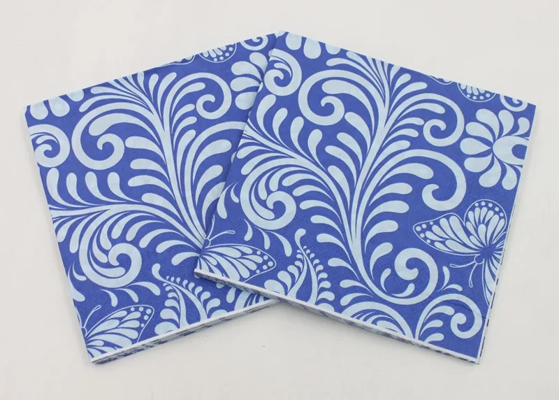 [В настоящее время ] Цветная салфетка с принтом тканевой бумаги синяя бабочка "украшение ресторана Личная резка бумаги