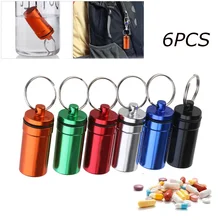 WINOMO 6 шт водонепроницаемый контейнер для лекарств держатель связка ключей чехол(черный, красный, синий, серебристый, оранжевый и зеленый