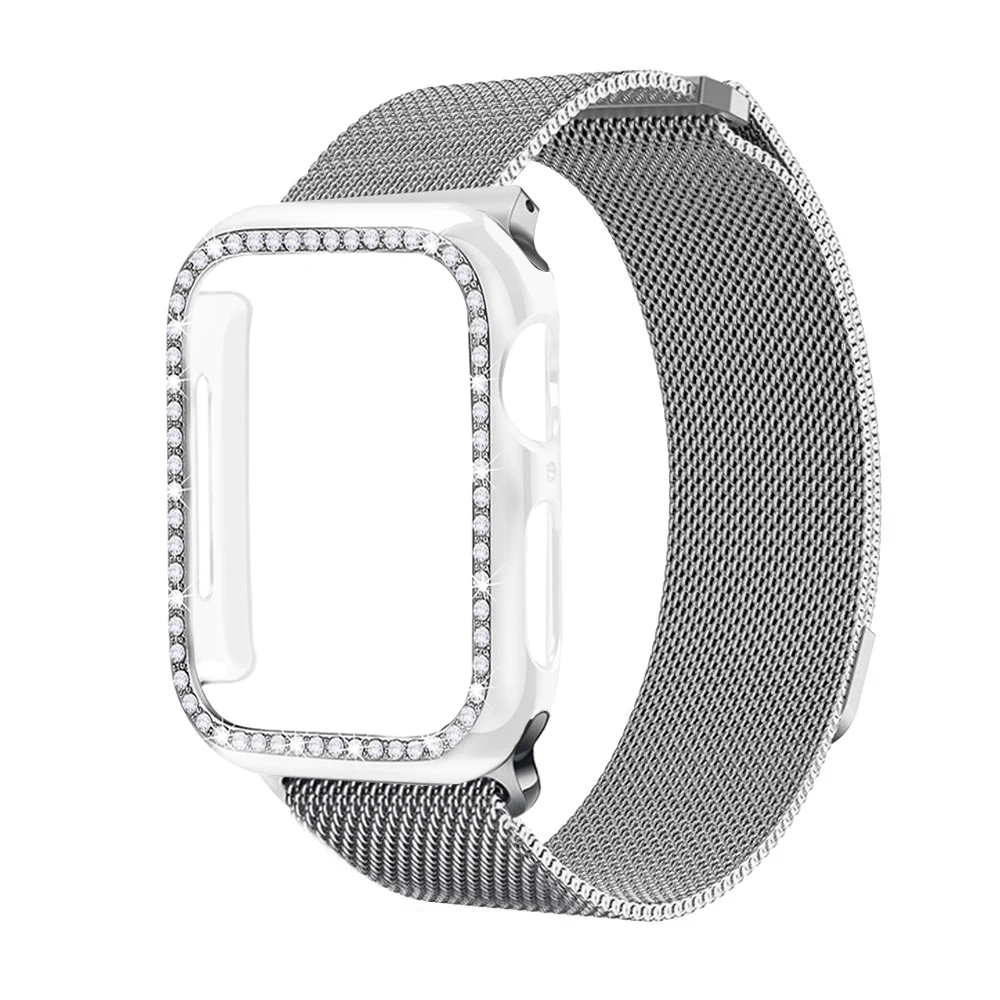 Transparent drill Миланский сетчатый Браслет из нержавеющей стали ремешок для Apple Watch, версия 1, 2, 3, 42 мм, 38 мм, ремешок на запястье с наручных часов iwatch чехол 4 5 40/44 мм - Цвет ремешка: Transparent drill