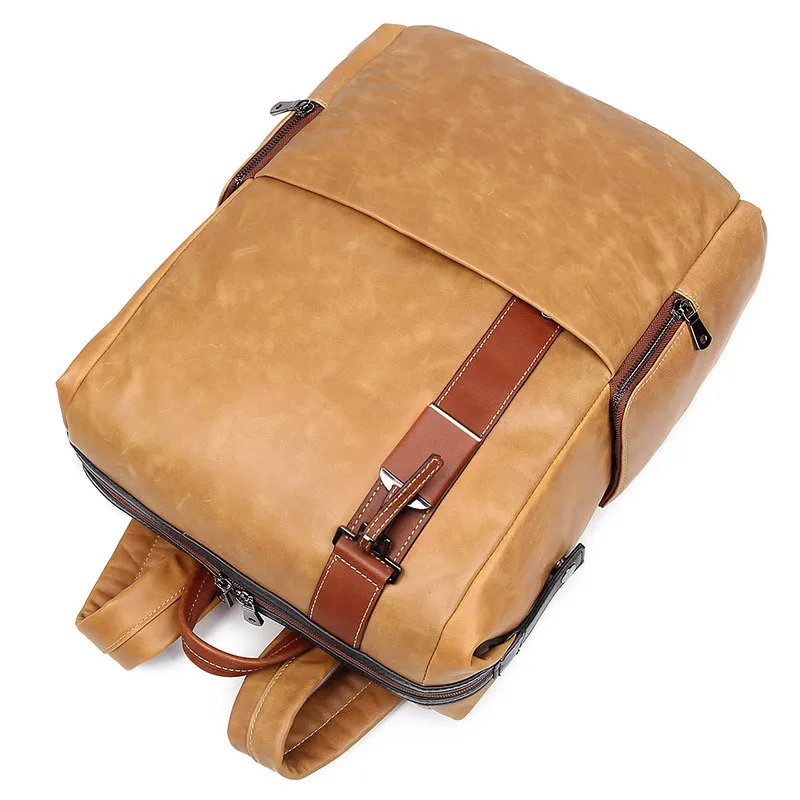 Genuine Leather Men Backpack Laptop Boys Cow Leather Backpacks Student Bag Rucksack For Macbook Mac Book Air 15 Notebook Dell