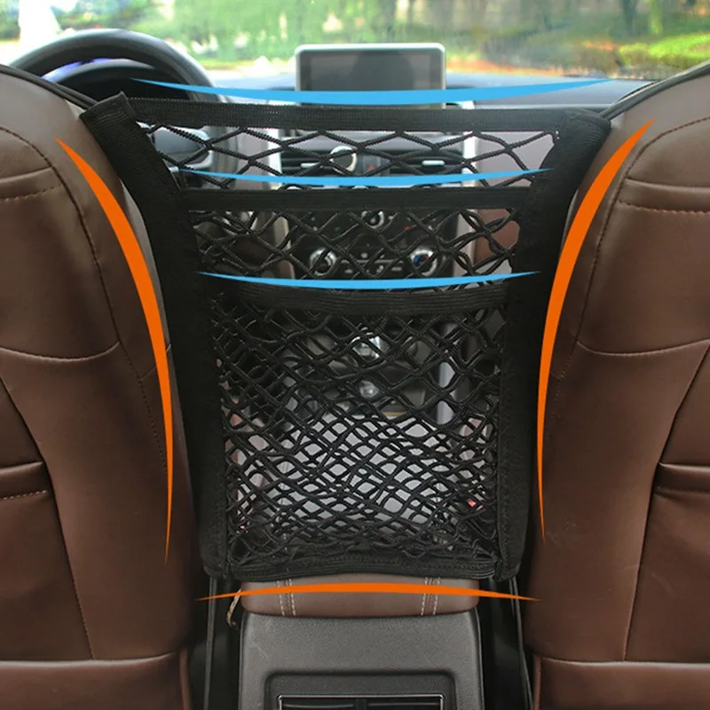 

1 Pc Car Front Seat Storage Block Net Pocket Universal Double-layer Storage Net Storage Bag Storage Bag Strong Elastic Car
