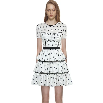 

Brand Fashion Women High-end Luxury Summer Star Print Stitch Short Sleeve Dress