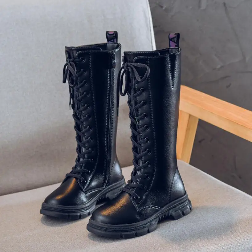 

New high quality Genuine leather Girls Long Snow Boots 26-37 Winter Martin boots for Plush Warm Shoes for girls kids Sport Shoes