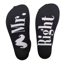 Модные парные носки MR. Rignt mr. Right, носки с надписью, забавные хлопковые белые черные носки для скейтборда, пары, подарок для влюбленных